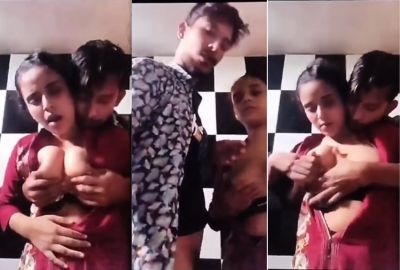 Desi viral video porn TikTok influencer squeezes his GF’s Boobs MMS